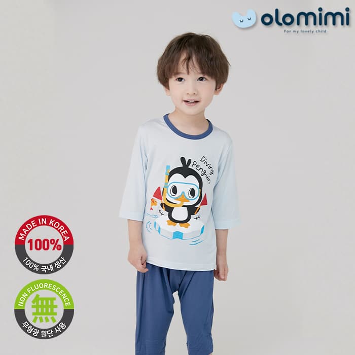 KOREA__OLOMIMI_  22SS Kids home wear_loungewear_Three_quarter sleeves Rayon_Diving Penguin